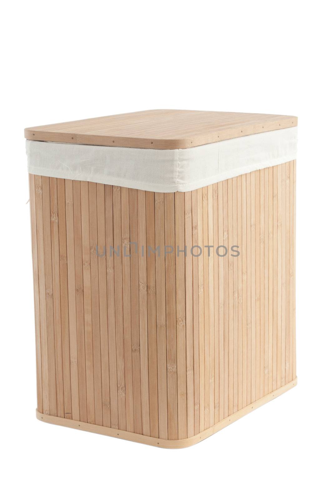 Isolated on white laundry basket made of bamboo 