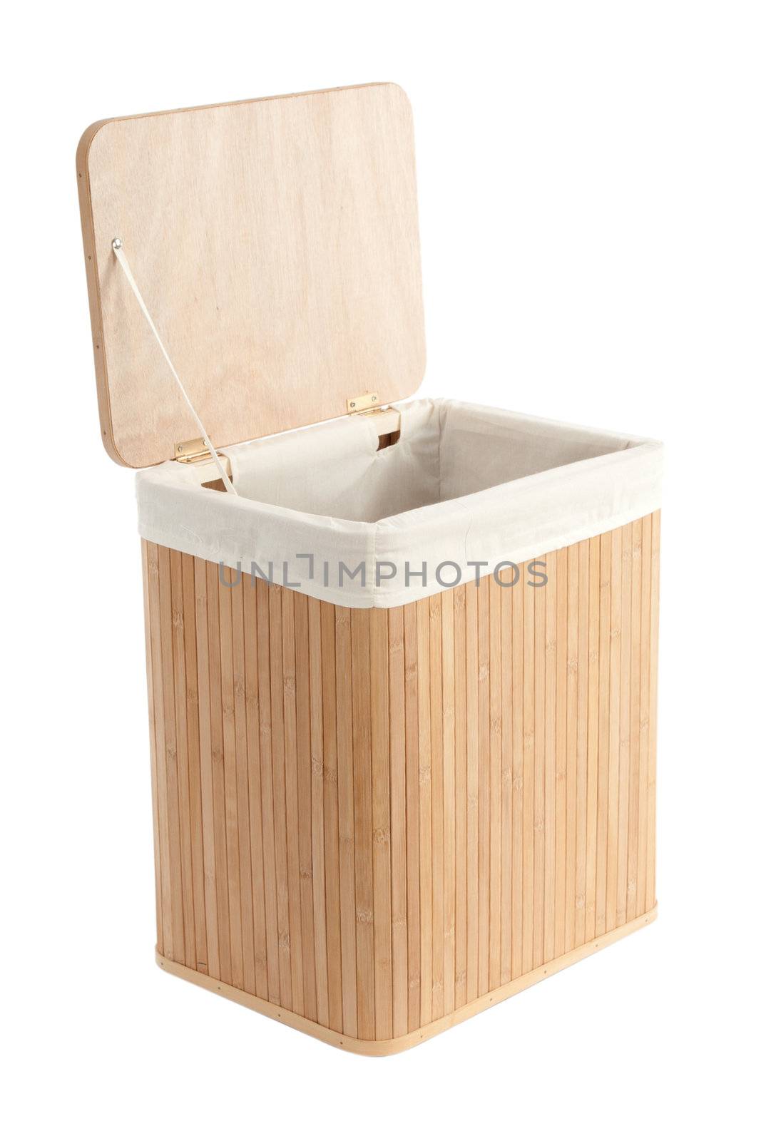 Isolated on white laundry basket made of bamboo 