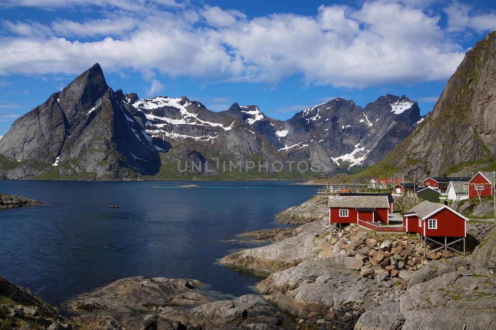 Fishing village by fjord by Harvepino