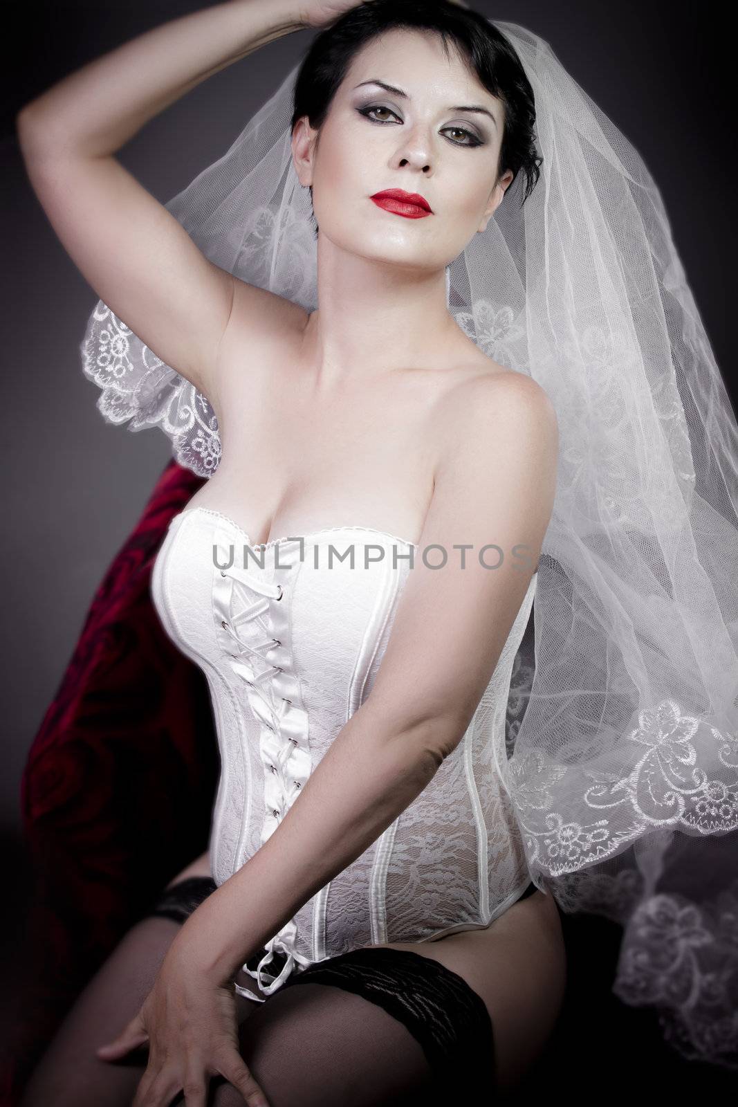 Beautiful bride with veil and white corset, underwear by FernandoCortes