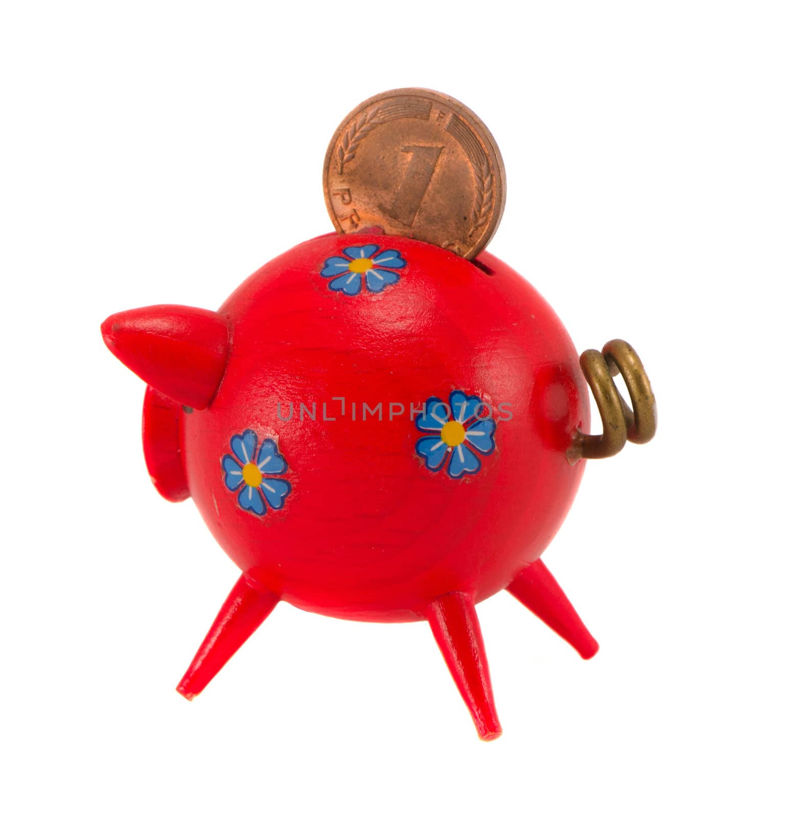 Red piggybank with pfennig isolated on white by sauletas
