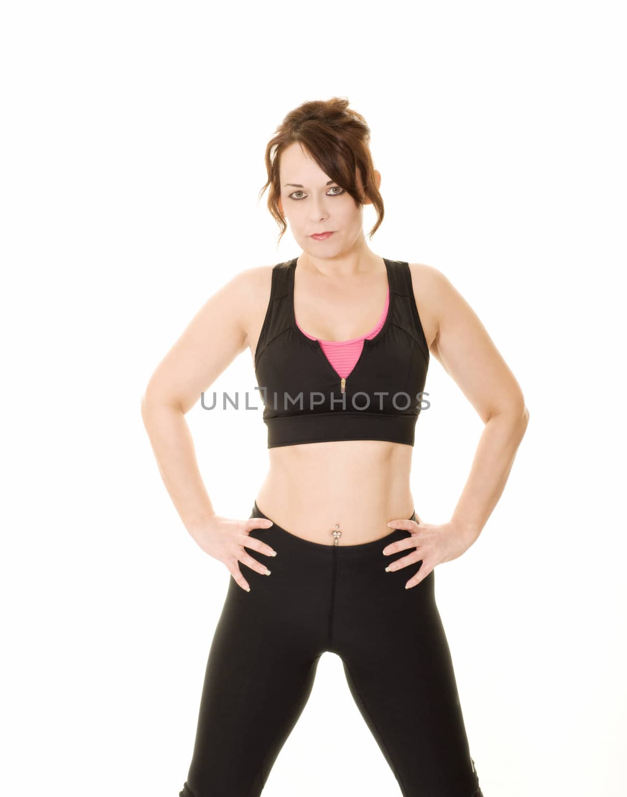 woman in workout clothes isolated on white