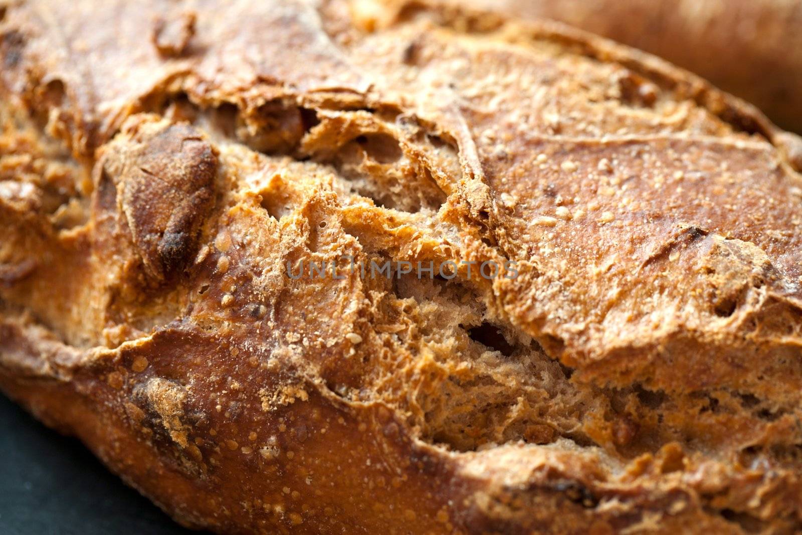 Macro Close up of traditional textured bread.