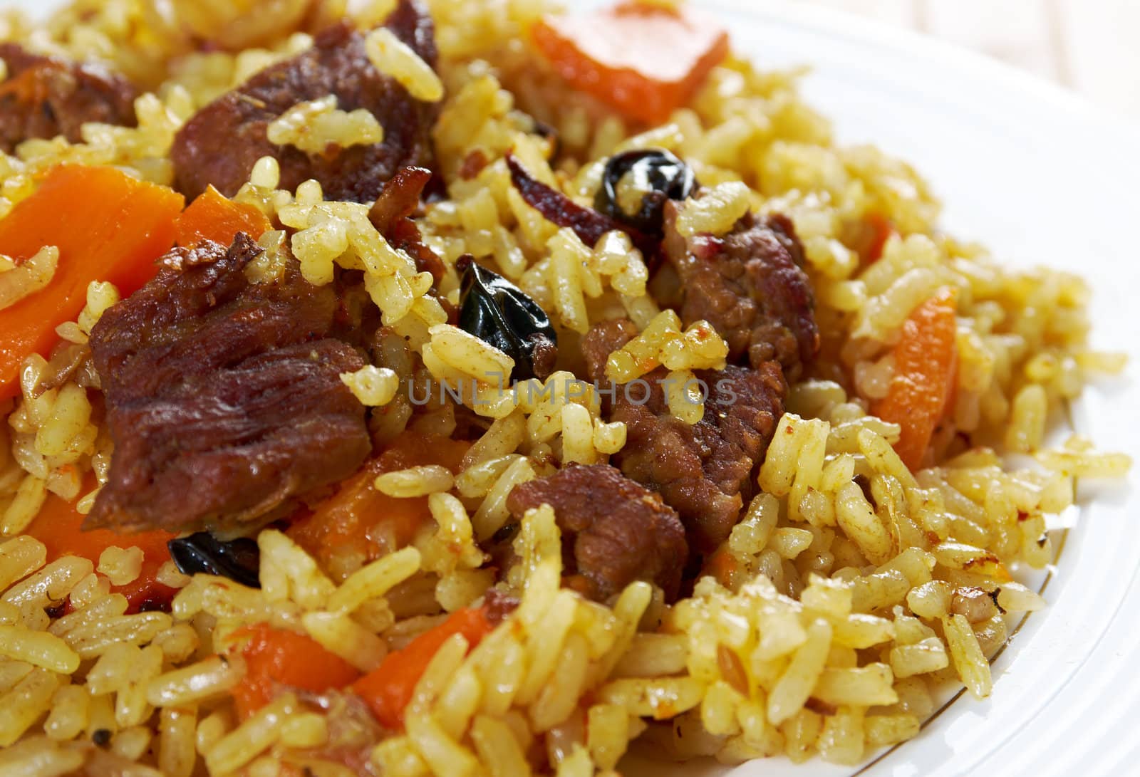 Traditional oriental pilaf.close up