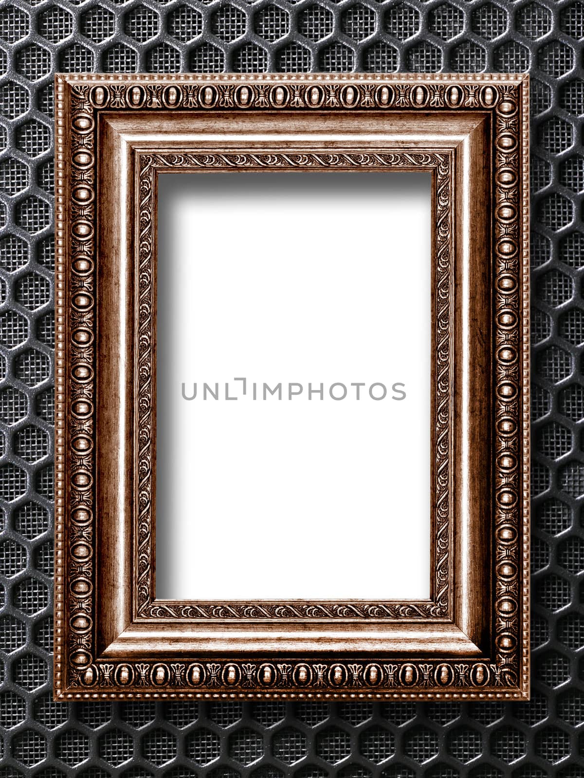 frame for a picture on a background of black steel mesh by Plus69