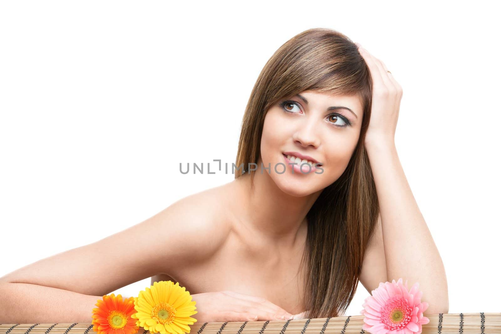 Close up Beauty portrait of attractive young woman. Isolated on white.