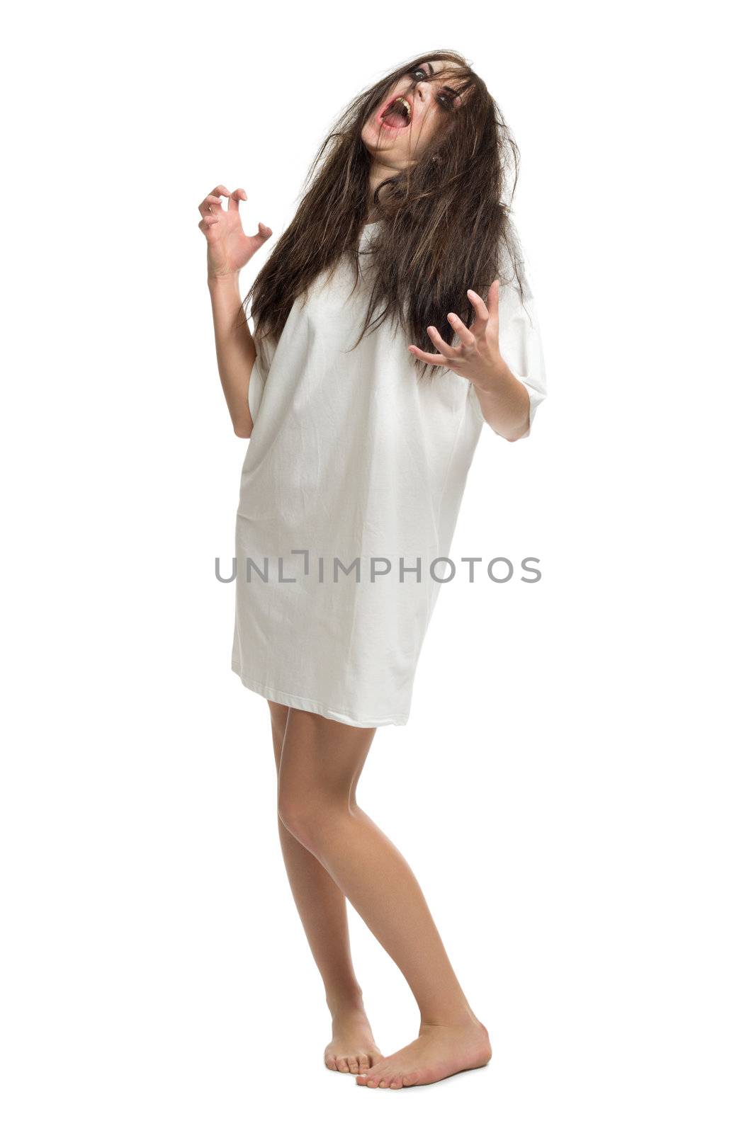 Zombie girl isolated on white