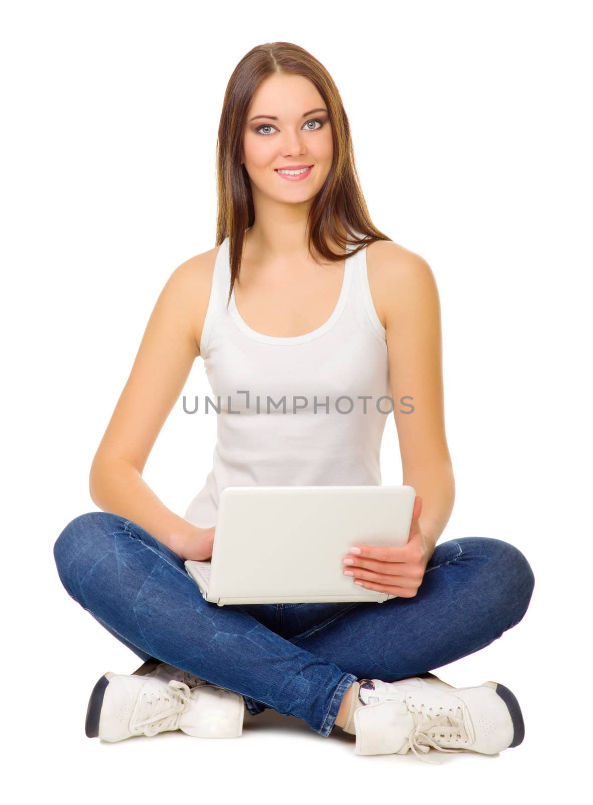 Young smiling girl with laptop by rbv