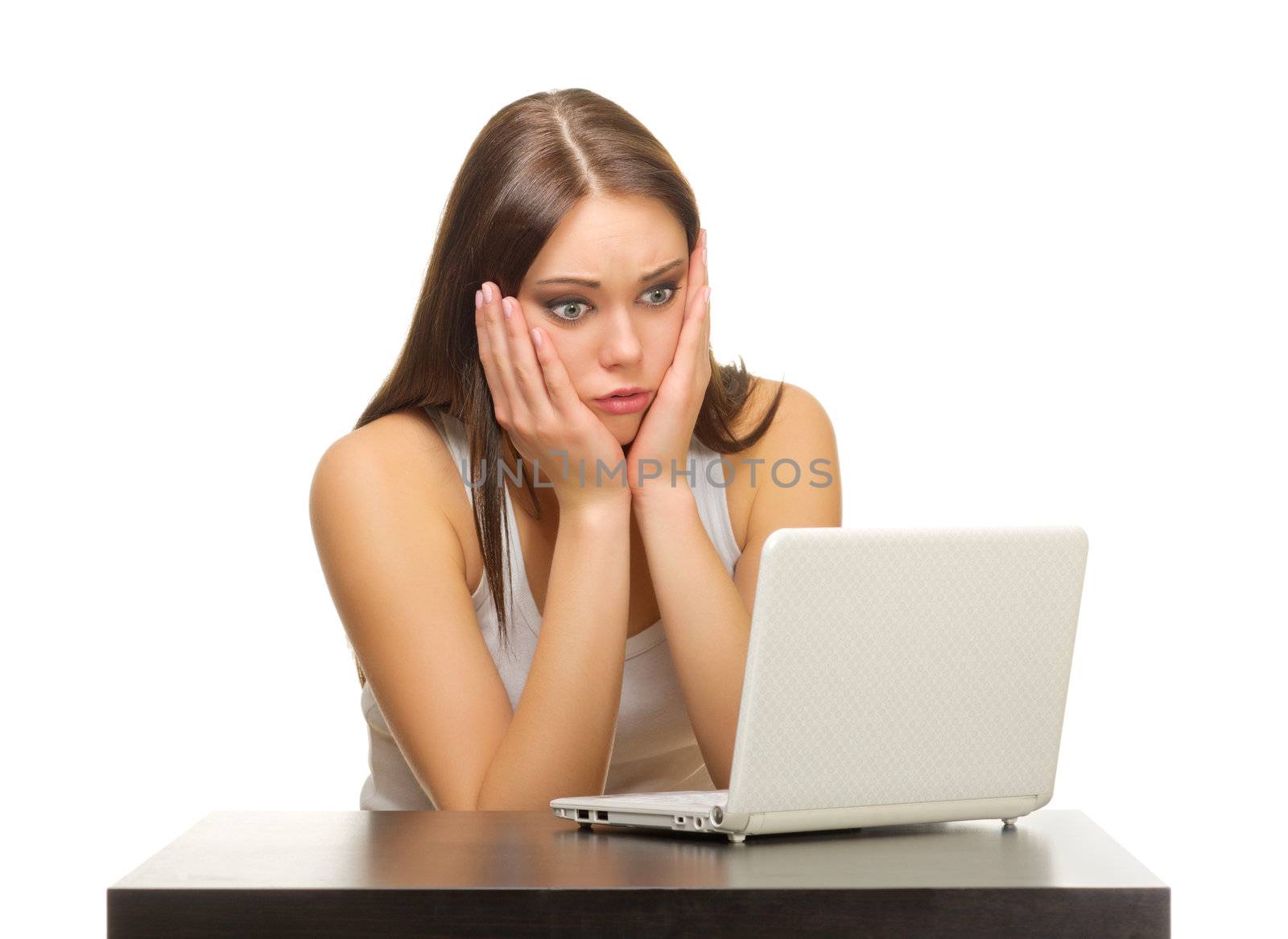 Young girl with laptop isolated