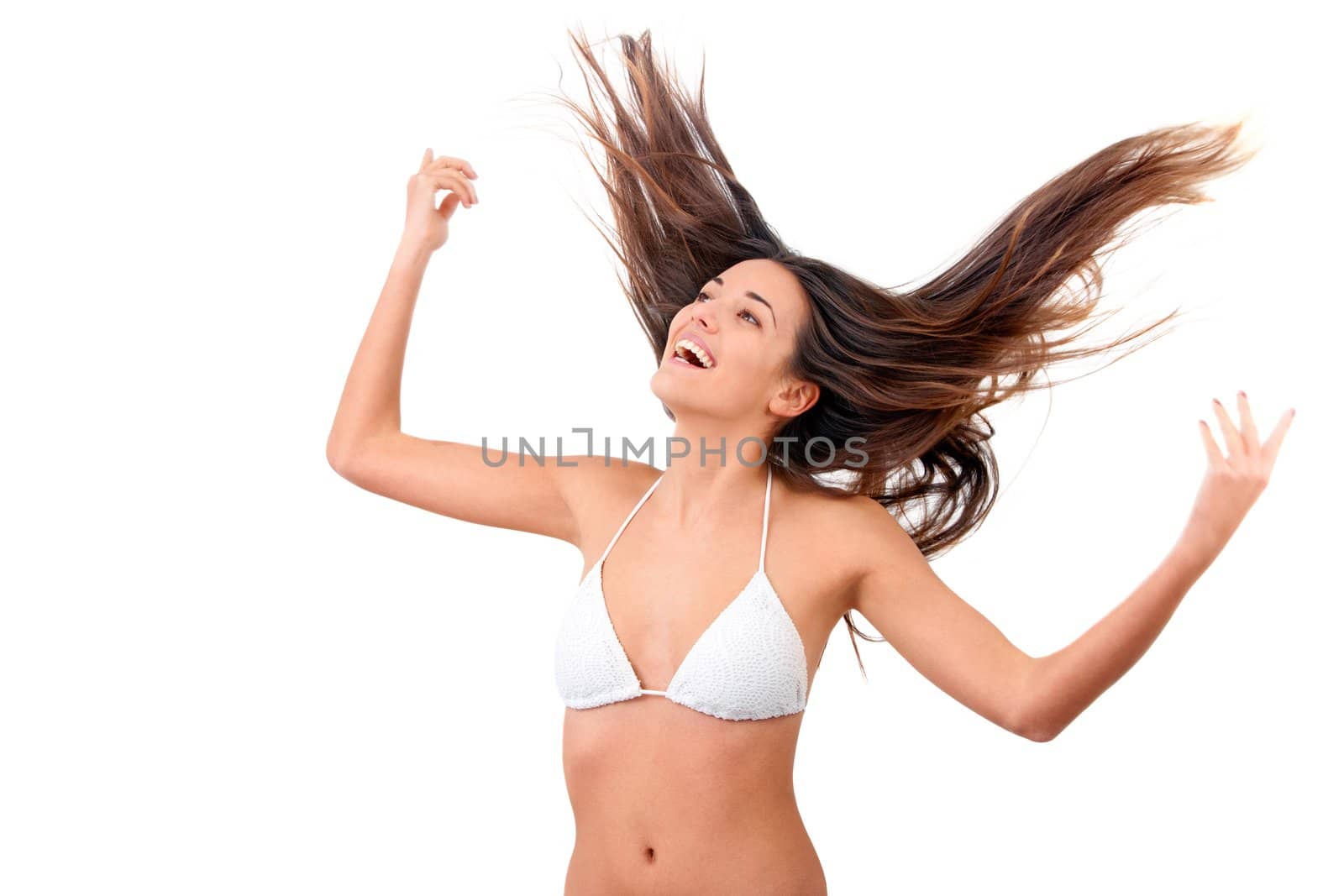 Young woman feeling healthy and free.Isolated