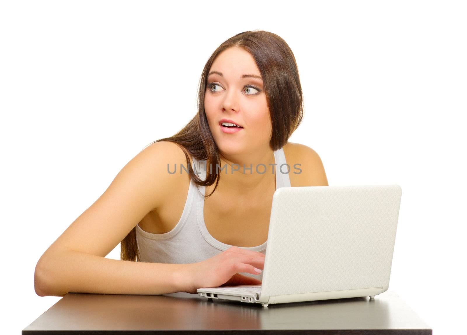 Young girl with laptop isolated