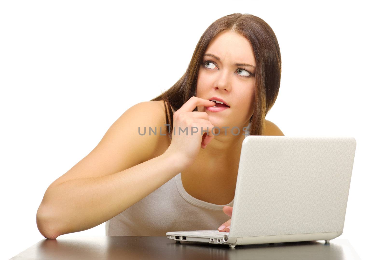 Young girl with laptop isolated