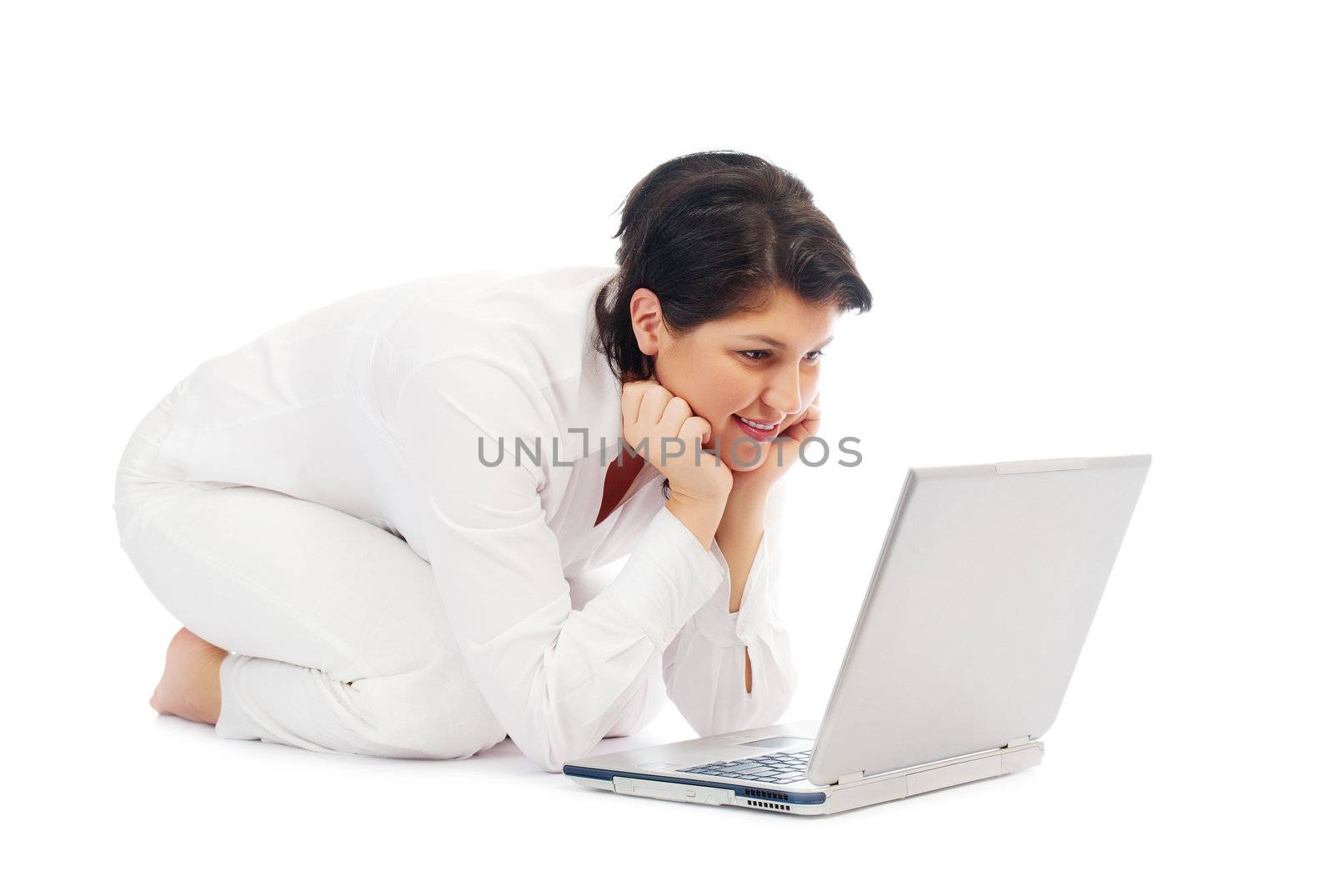 Young woman with laptop isolated