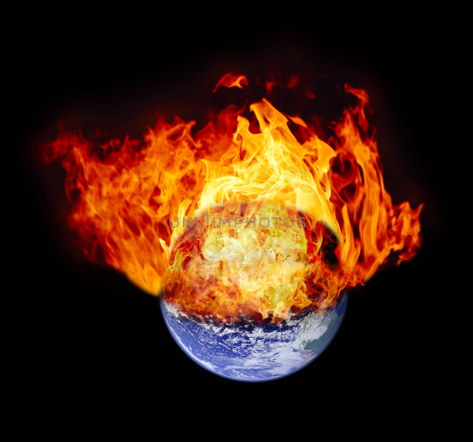 Burning earth globe (without gloving) (elements furnished by NASA)
