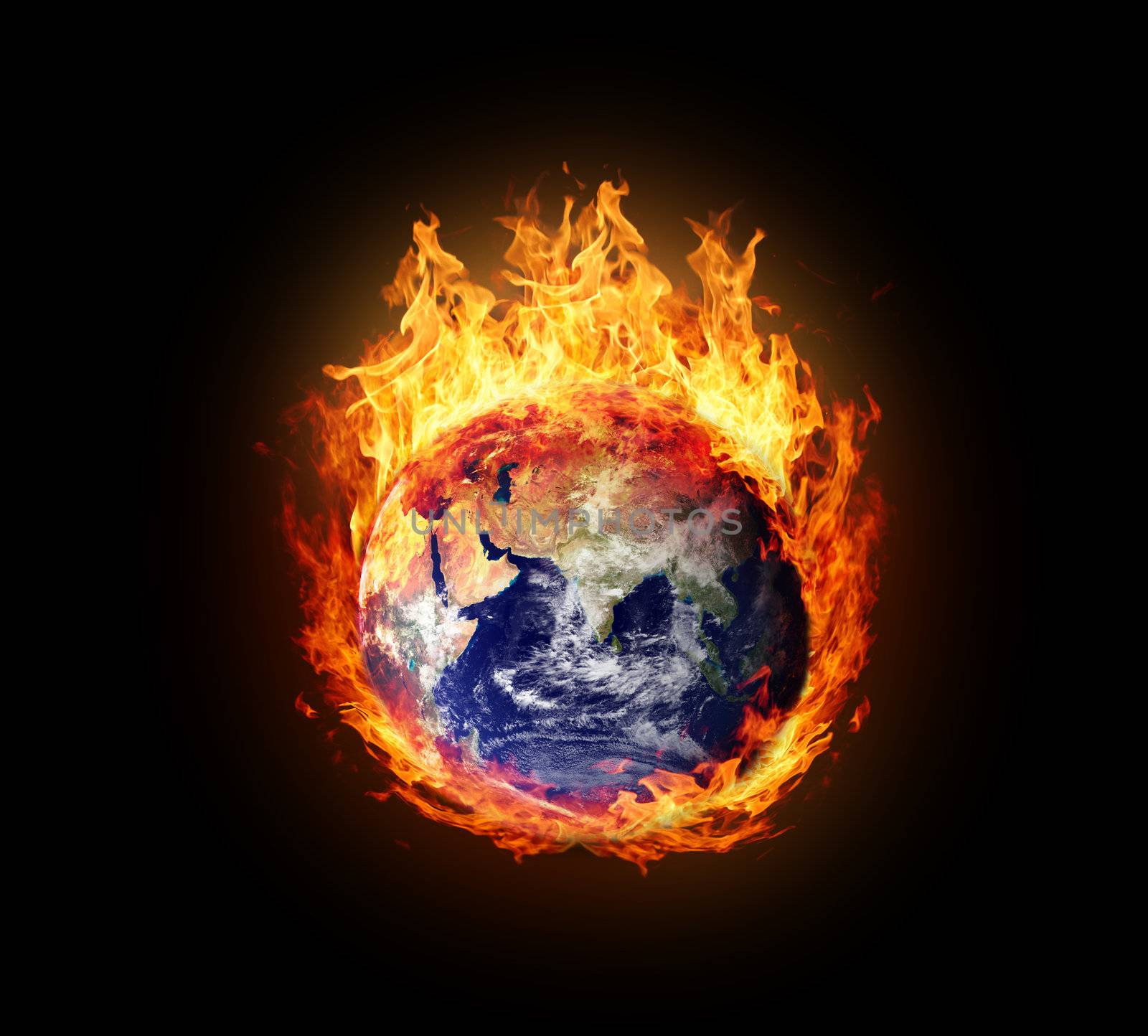 Burning globe earth (east hemisphere) - version with glowing (elements furnished by NASA)