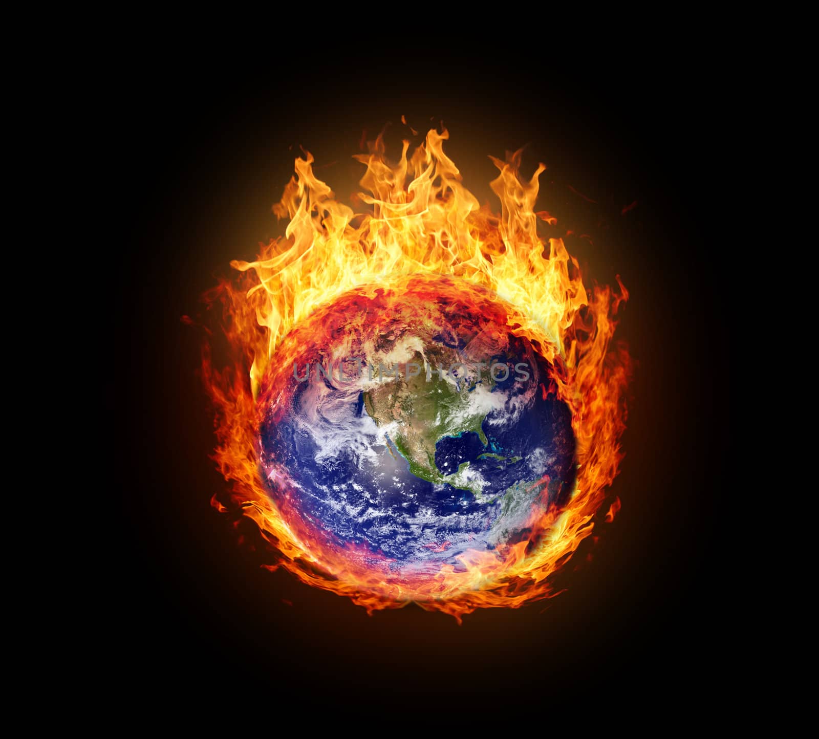 Burning globe earth (west hemisphere) - version with glowing (elements furnished by NASA)