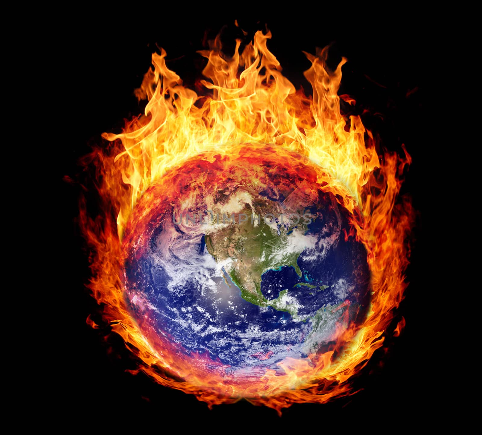 Burning globe earth (west hemisphere) - version without glowing (elements furnished by NASA)
