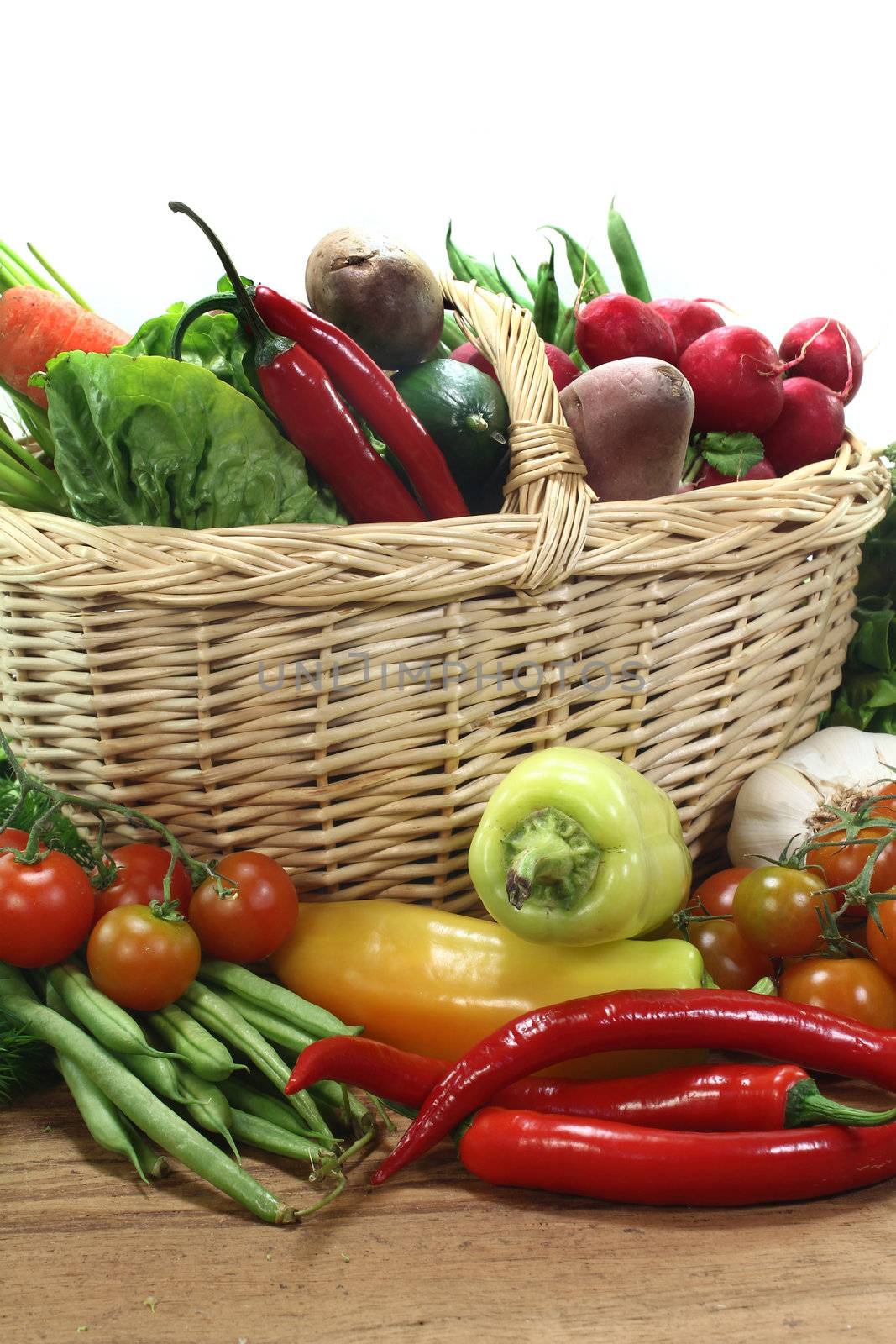 a shopping basket filled with various vegetables