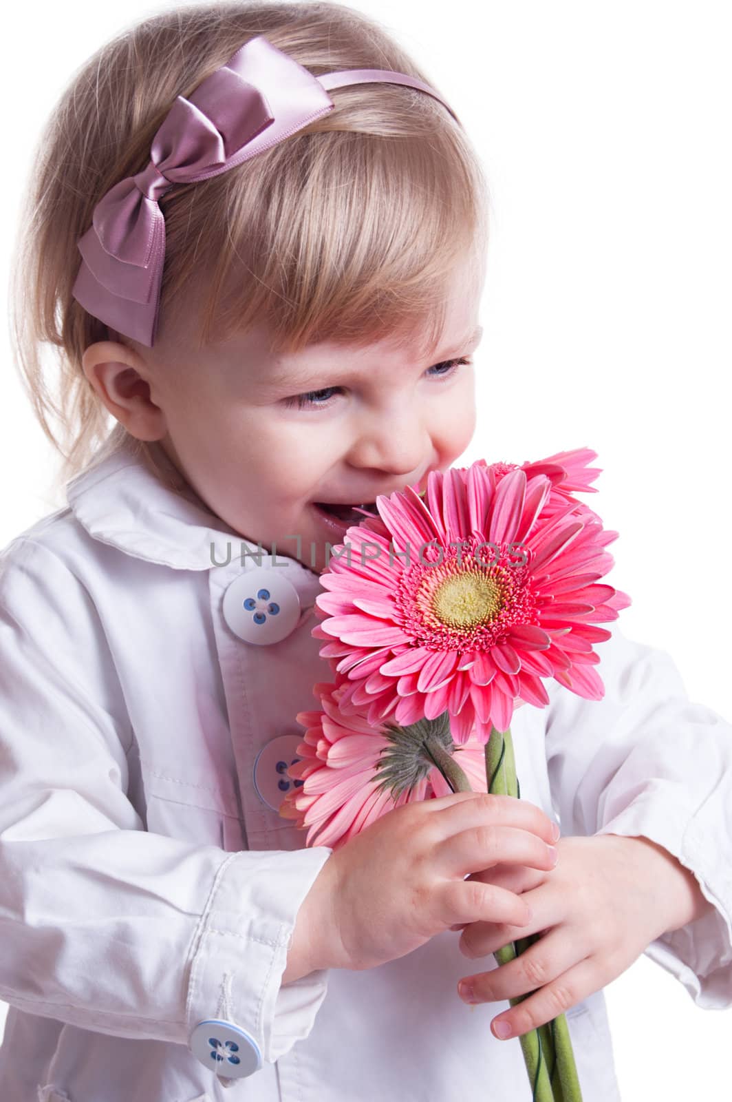 Cute girl with pink gerbers by Angel_a