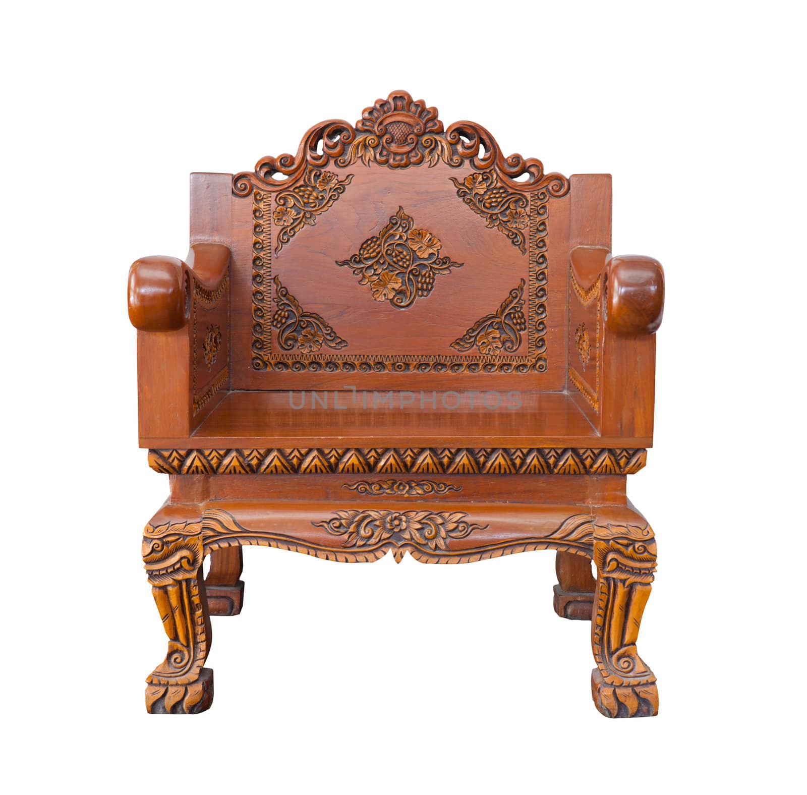 Antique carve wood armchair isolated on white background