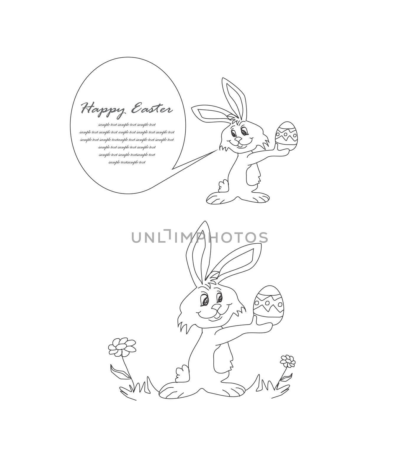 Illustration of happy Easter bunny carrying egg by JackyBrown