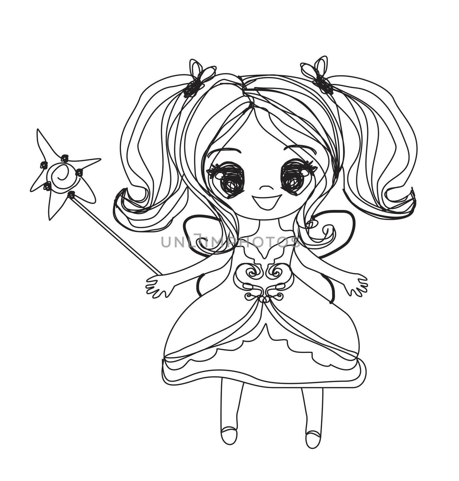 beautiful fairy - doodle vector graphic