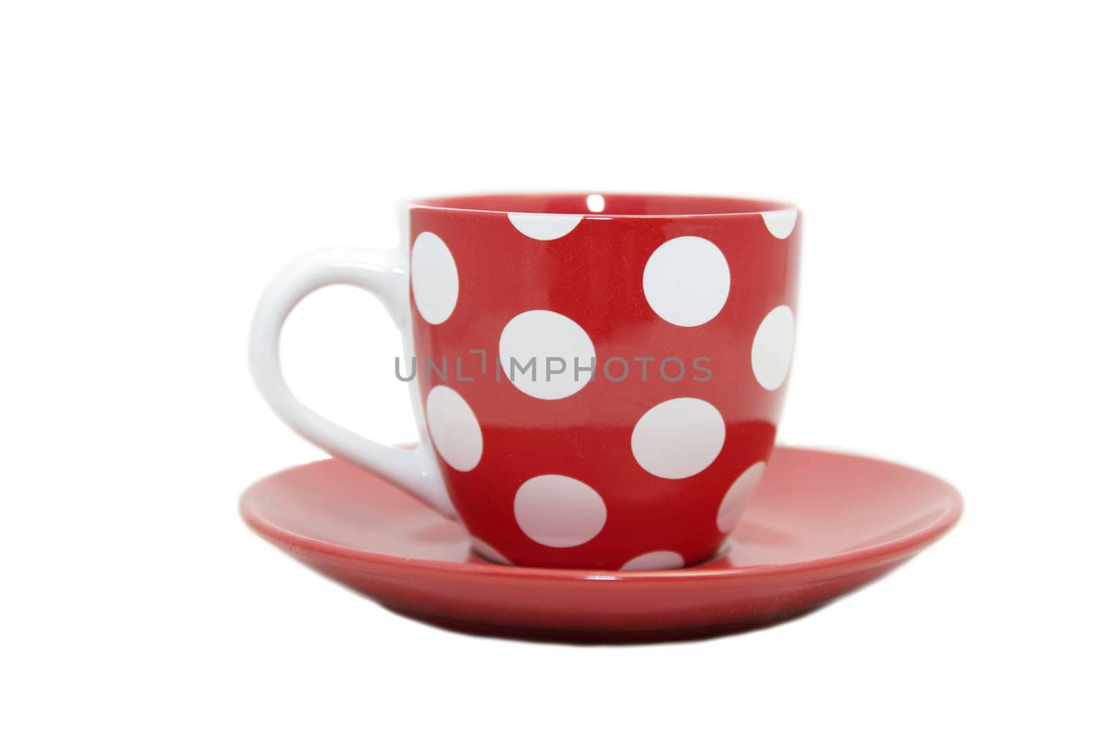 cup of red with white spots on a white background