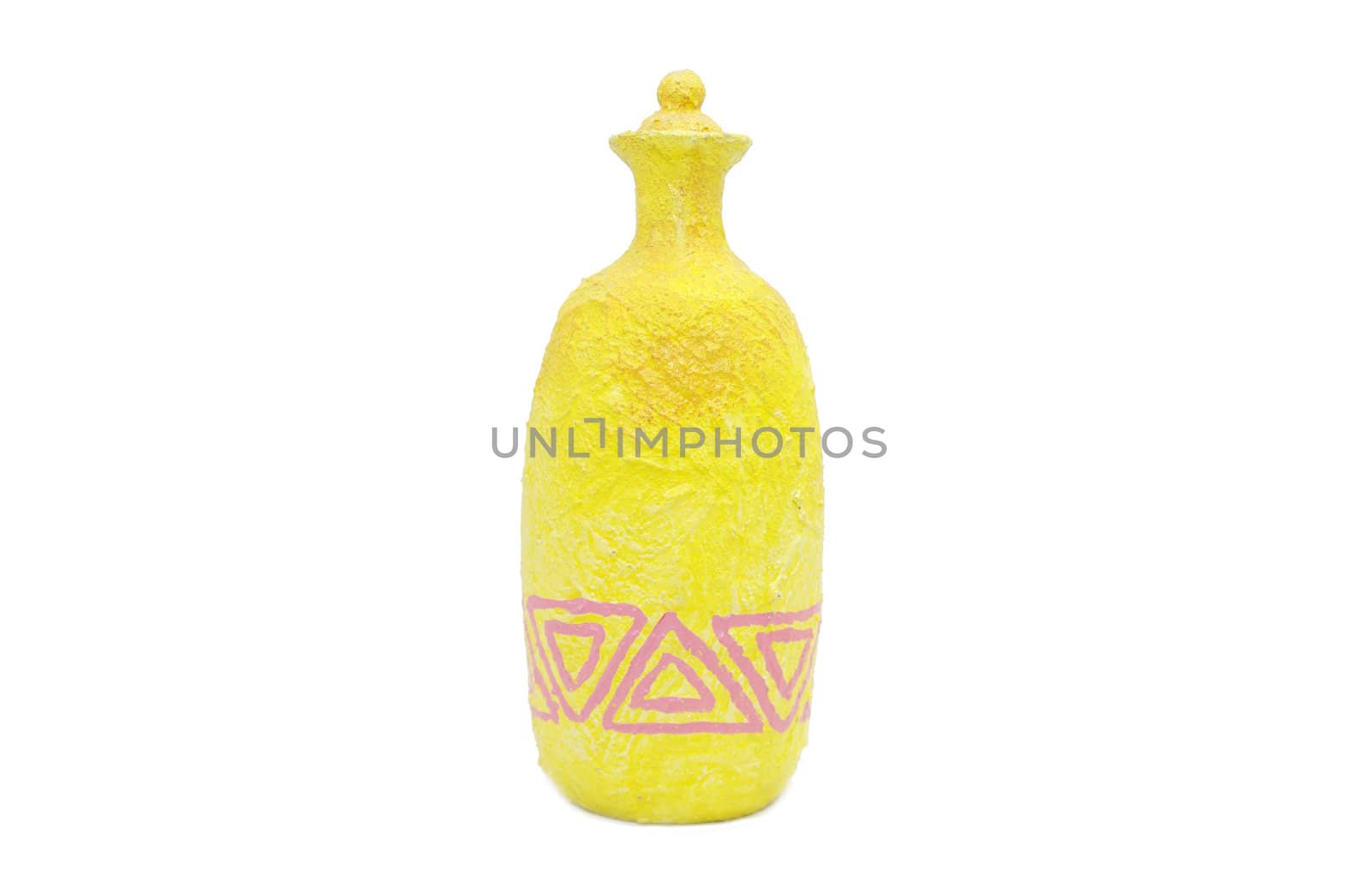 an old bottle of yellow on a white background