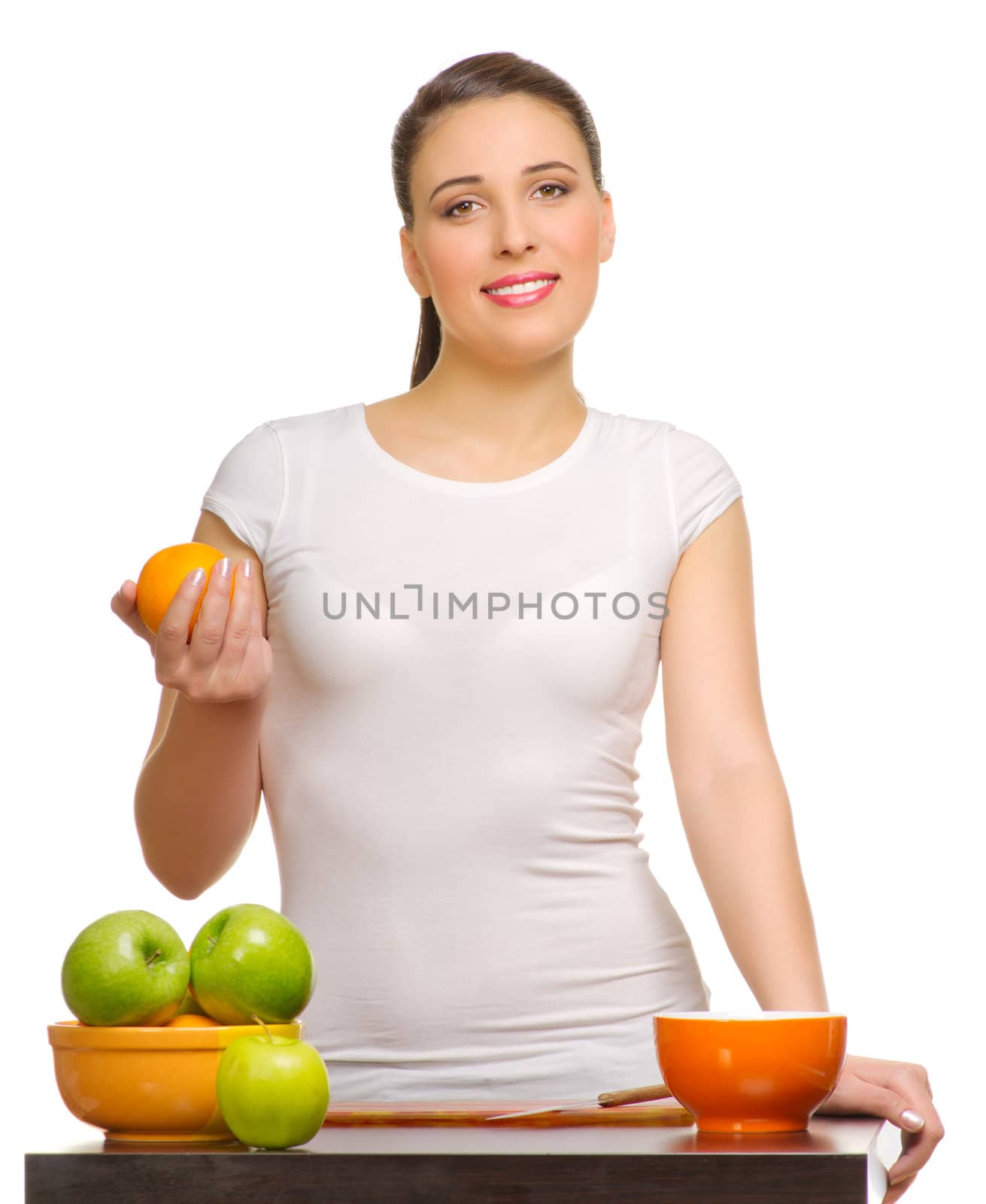 Young smiling woman with fruits by rbv