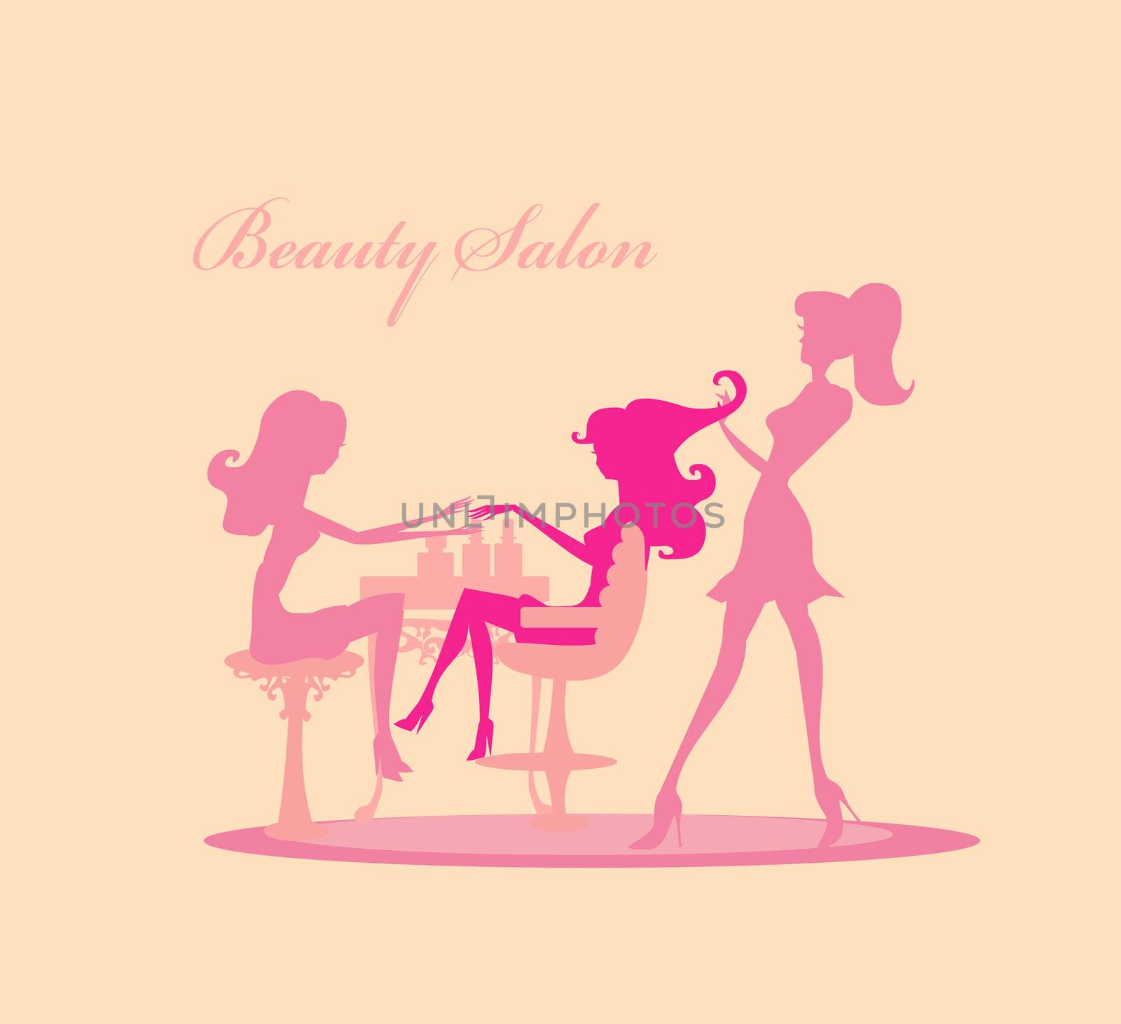 Vector illustration of the beautiful woman in hairdressing salon