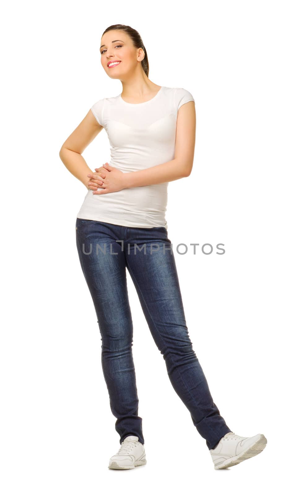 Young smiling girl isolated on white