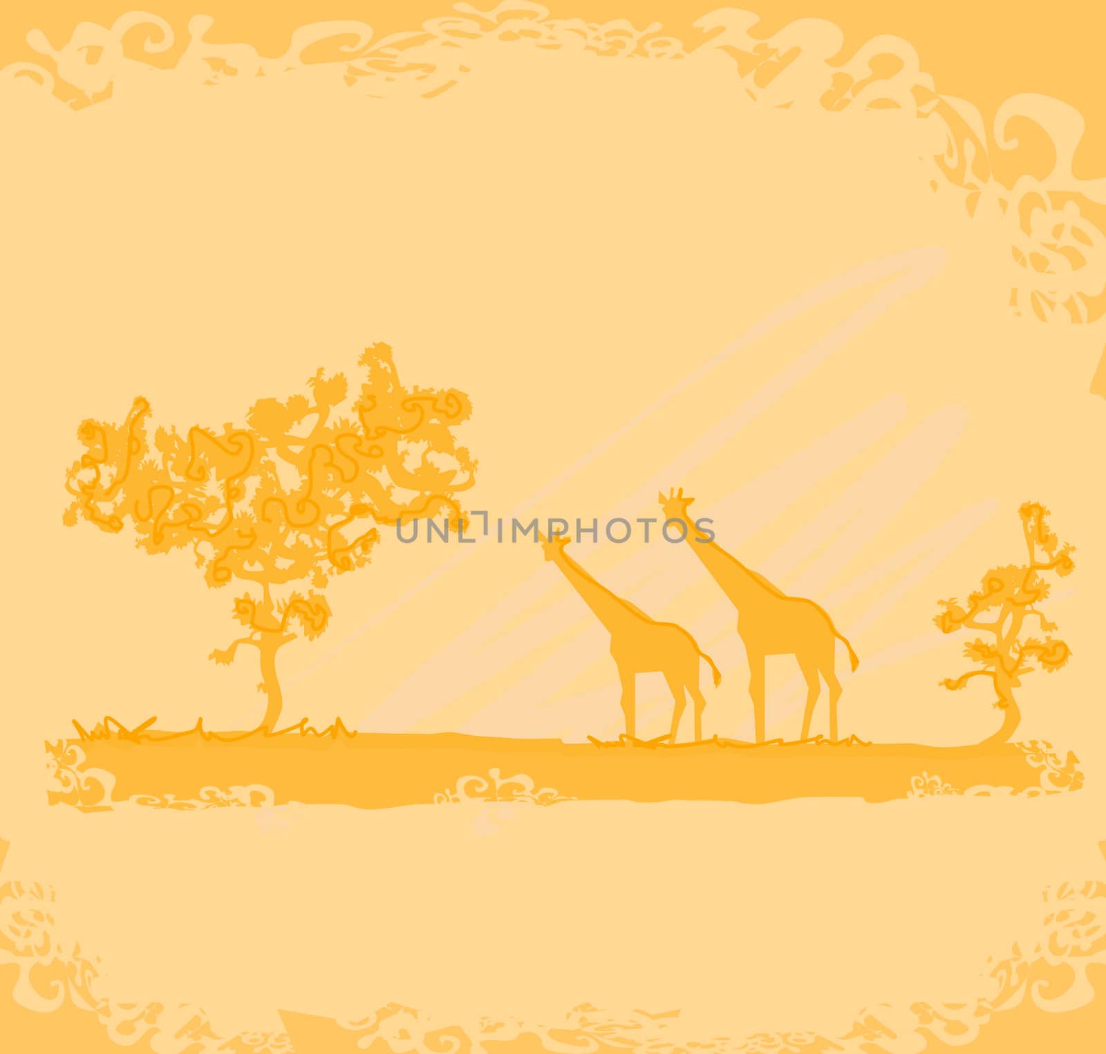 grunge background with African fauna and flora