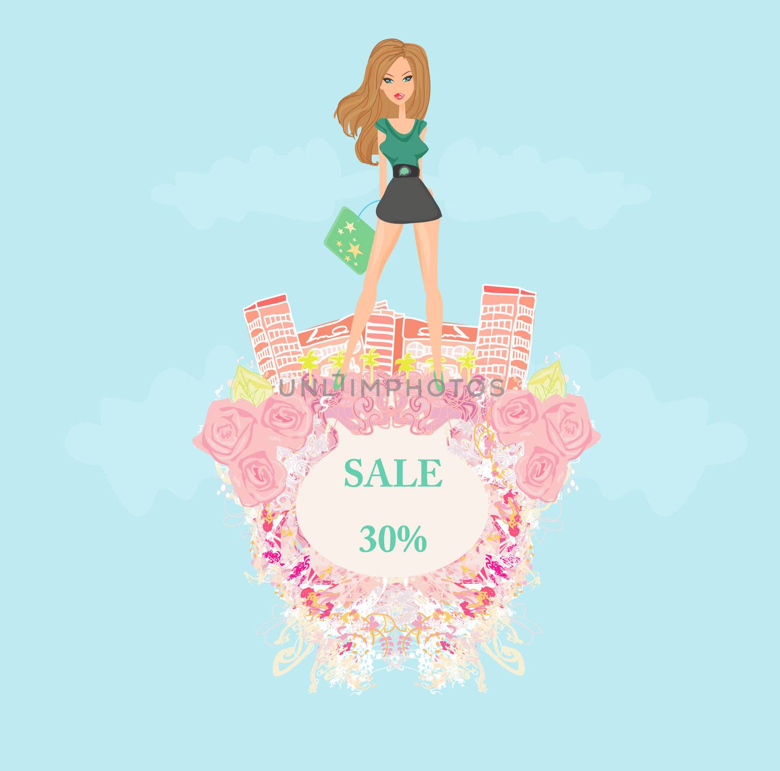 fashion girl Shopping - shopping sale frame