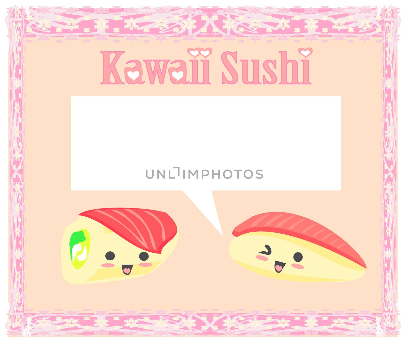 cute sushi cartoon illustration - vector card by JackyBrown