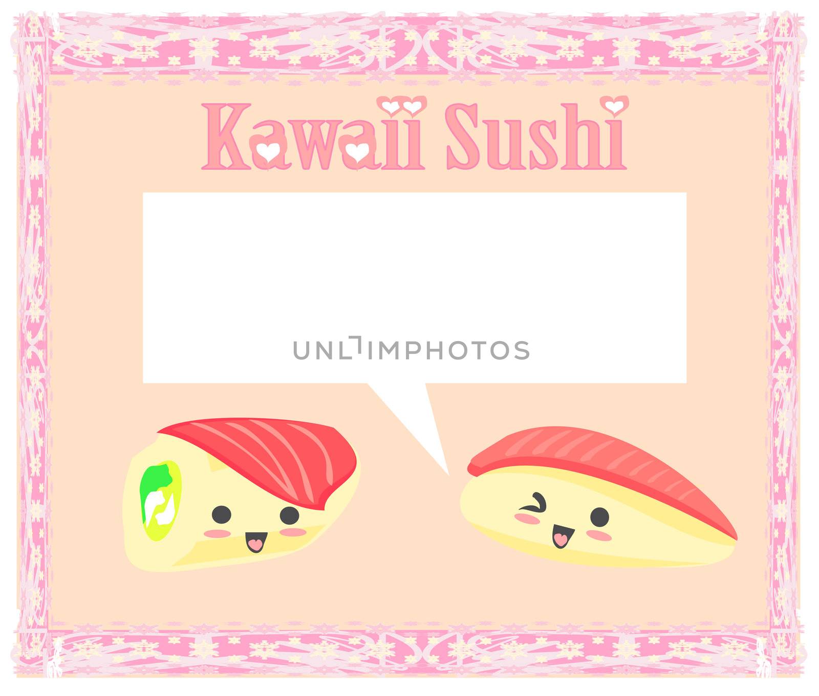 cute sushi cartoon illustration - vector card