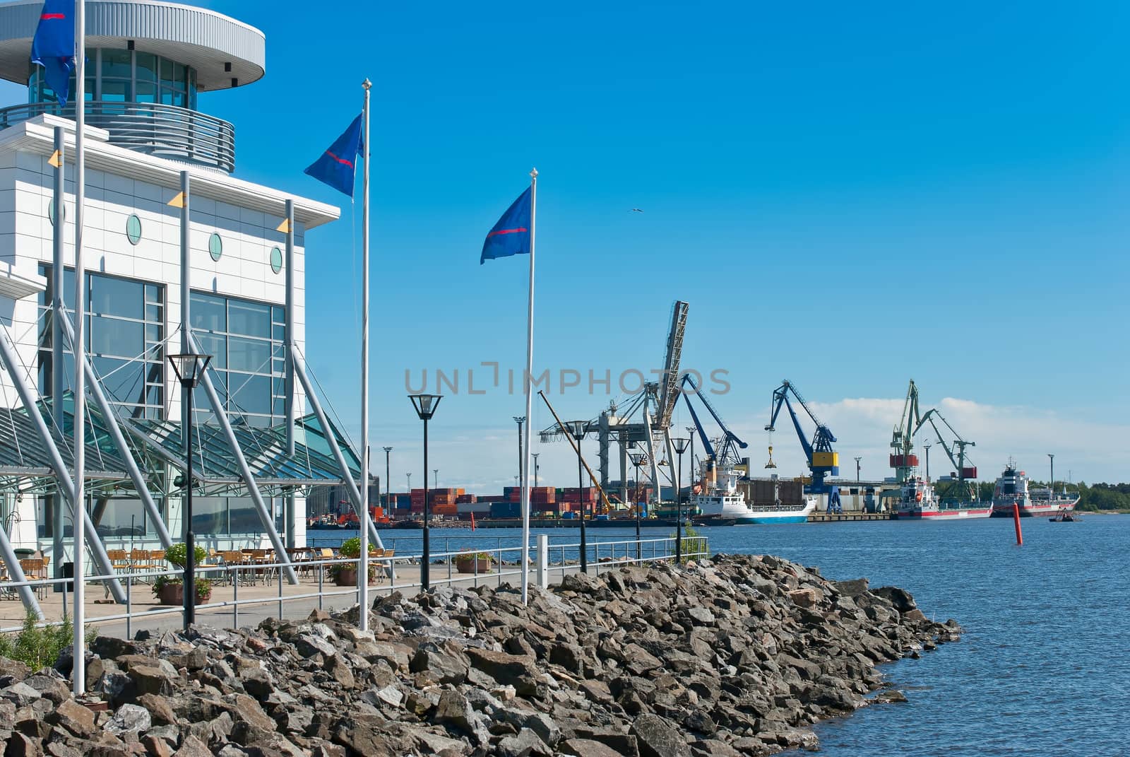 Shipping containers at a port of Pori.