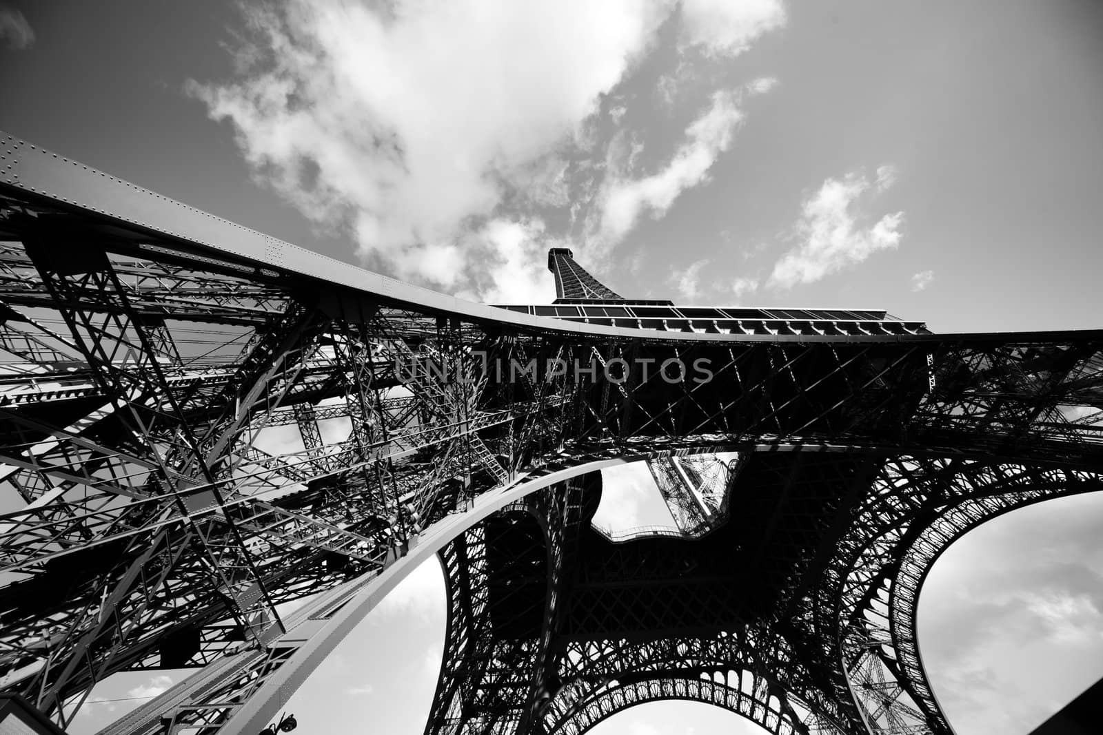 a wide angle view of Eiffel Tower