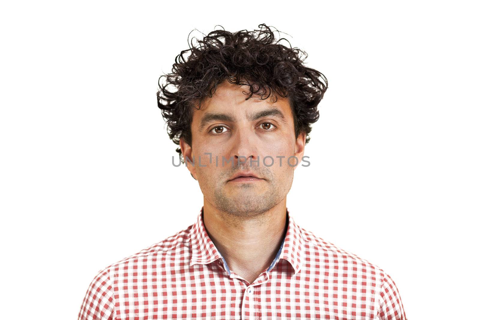 Young man placid, isolated on white background