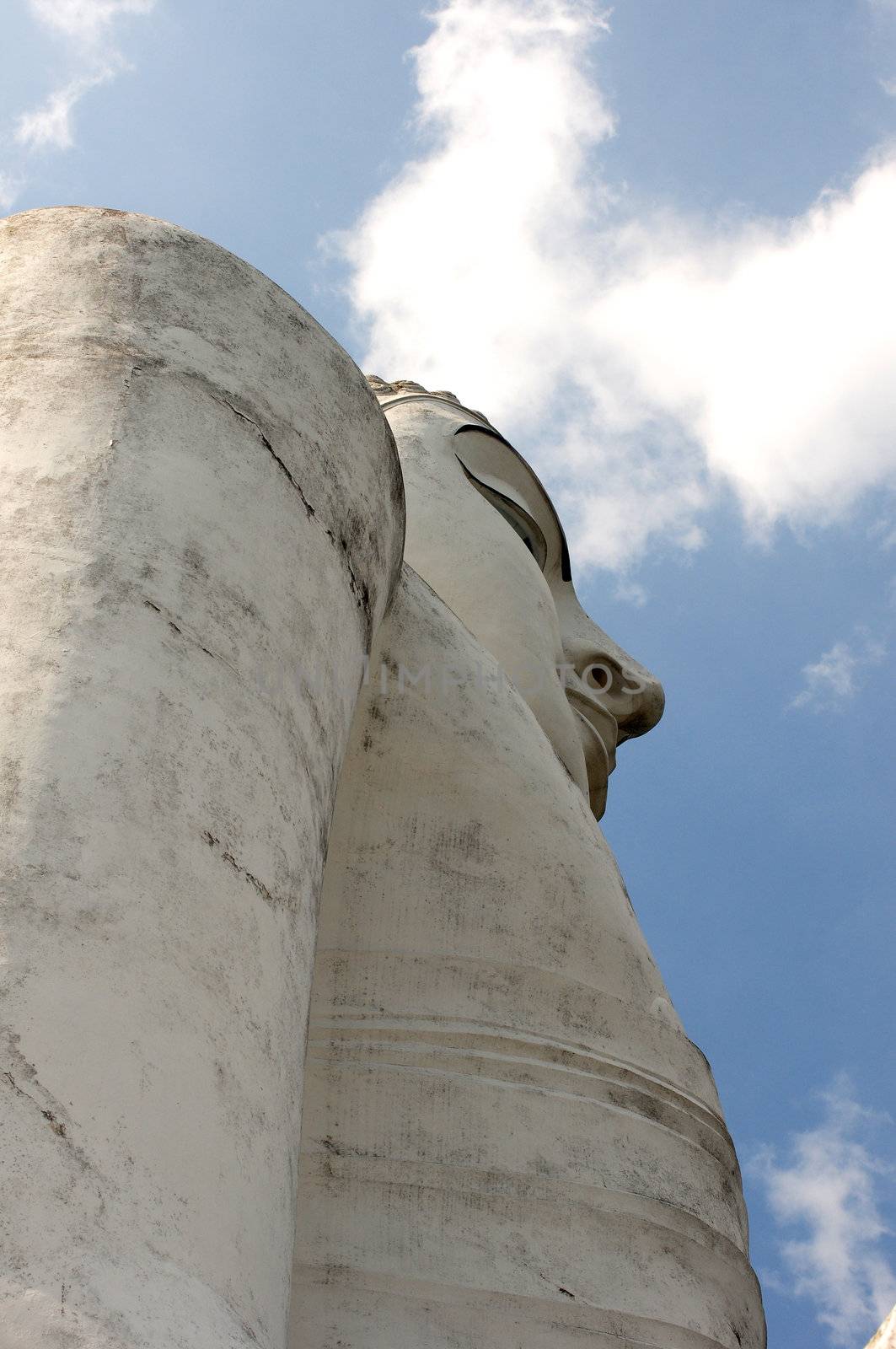 Bottom view of a historic buddha statue in Sri Lanka