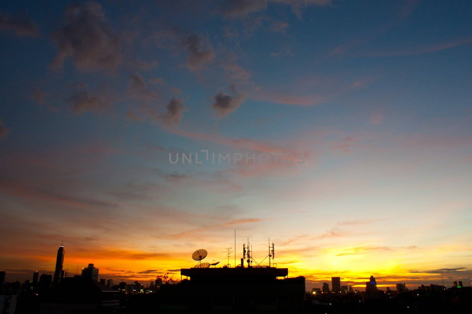 Beautiful color sky at sunset in bangkok, Thailand