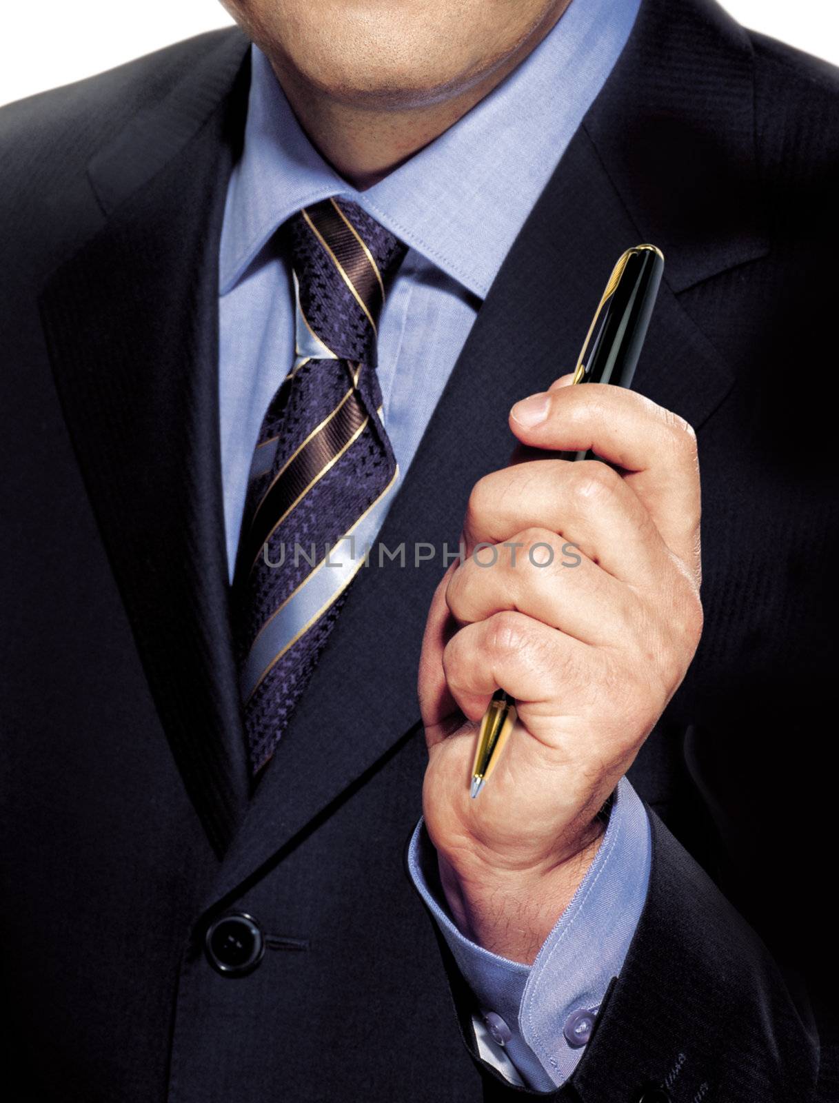 hand of businessman that holding a pen is a man of handsome presence