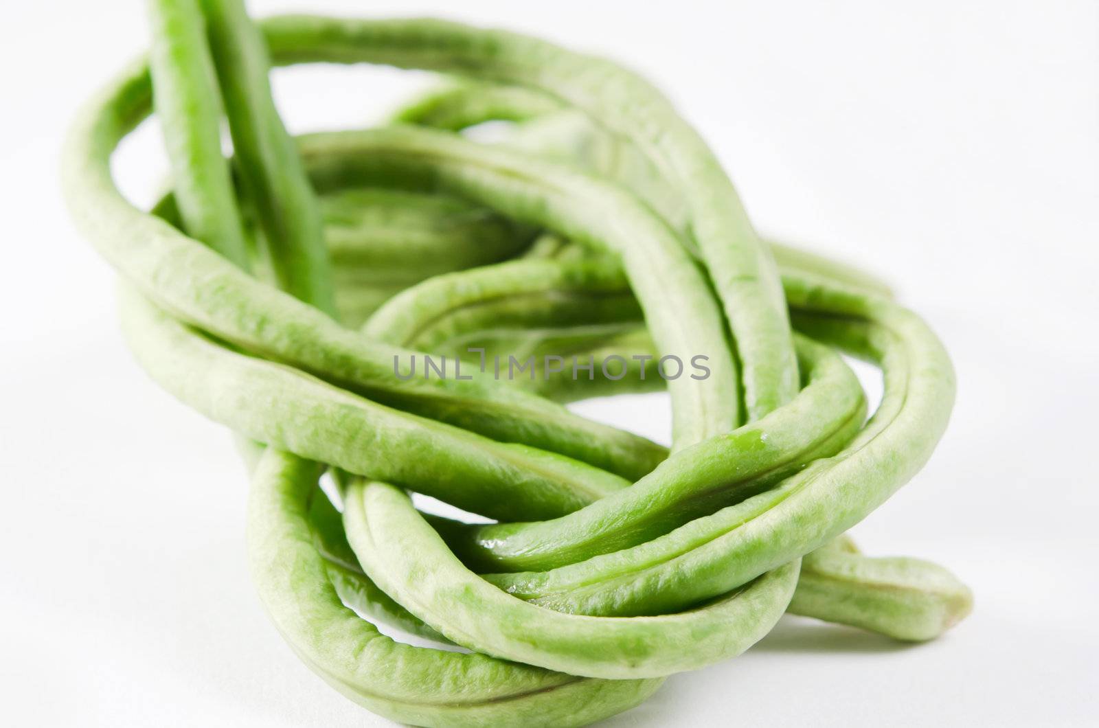 close up of  fresh cow pea on white 