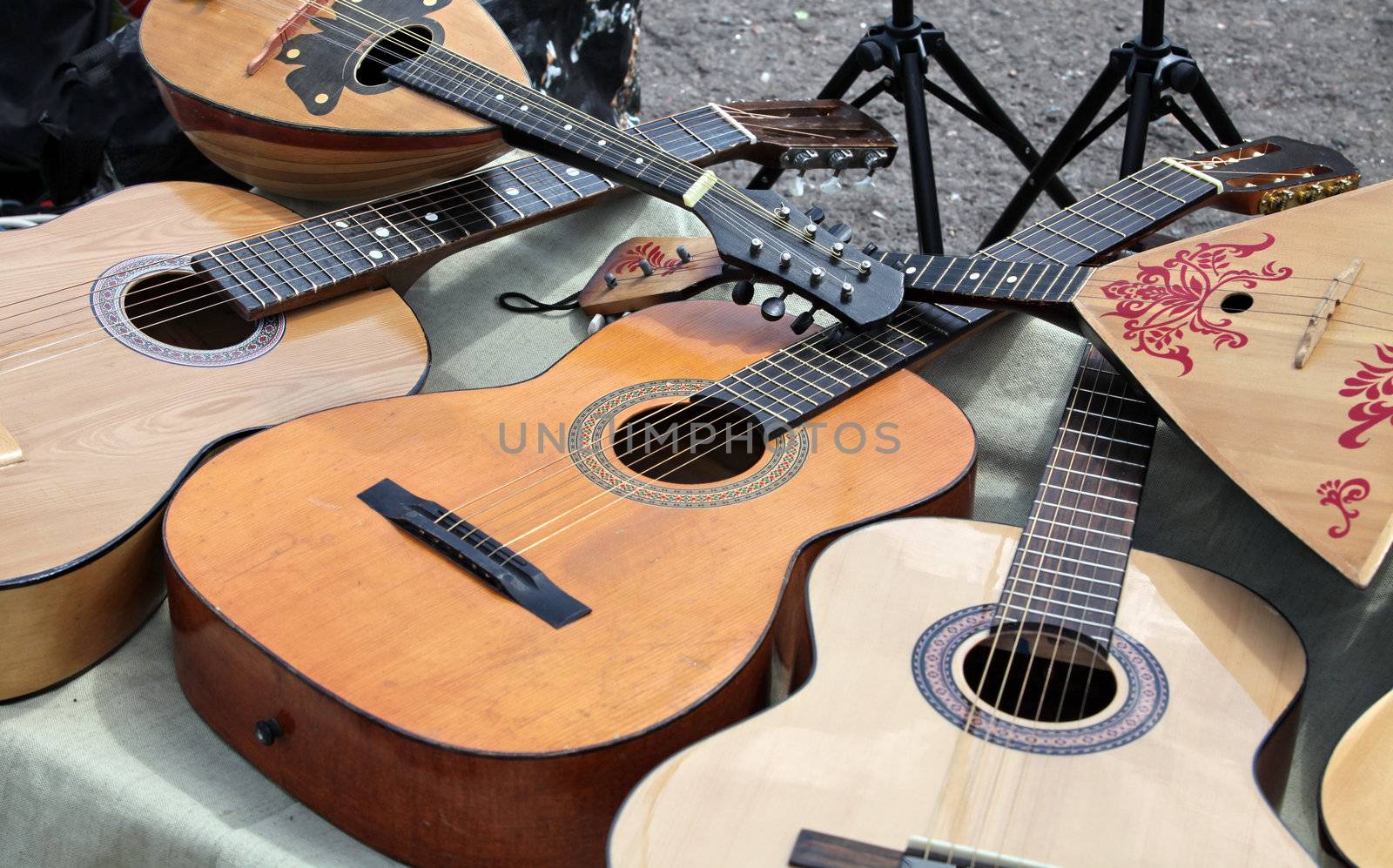 Stringed musical instruments guitar and balalaika