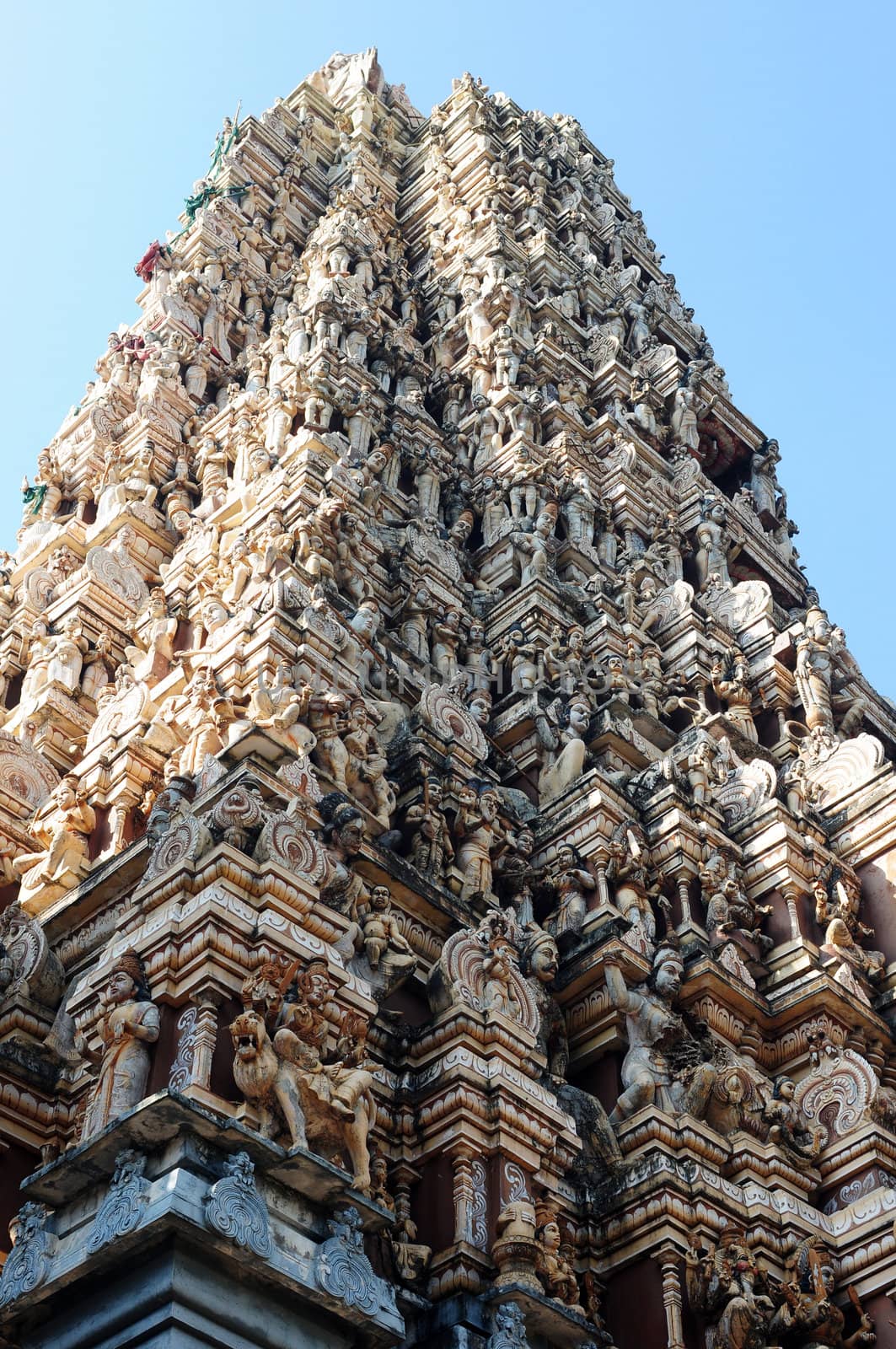 Bottom view of an ancient Hinduism temple in Sri Lanka