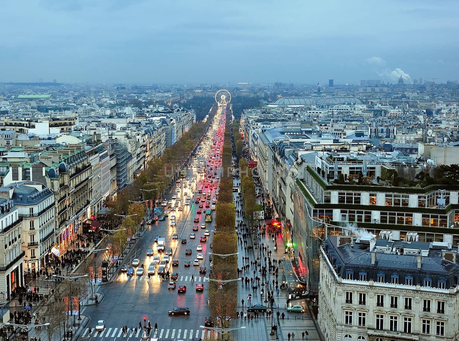 Avenue des Champs-Elysees, aerial view.