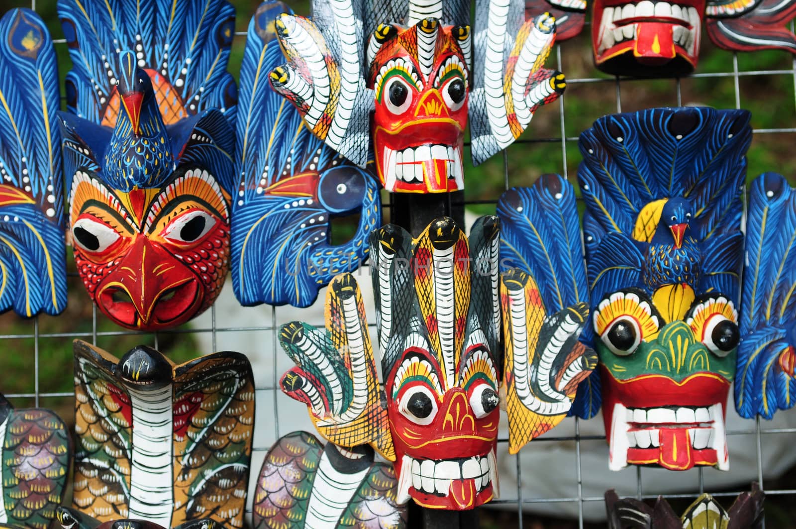 Traditional colored wooden masks in Sri Lanka