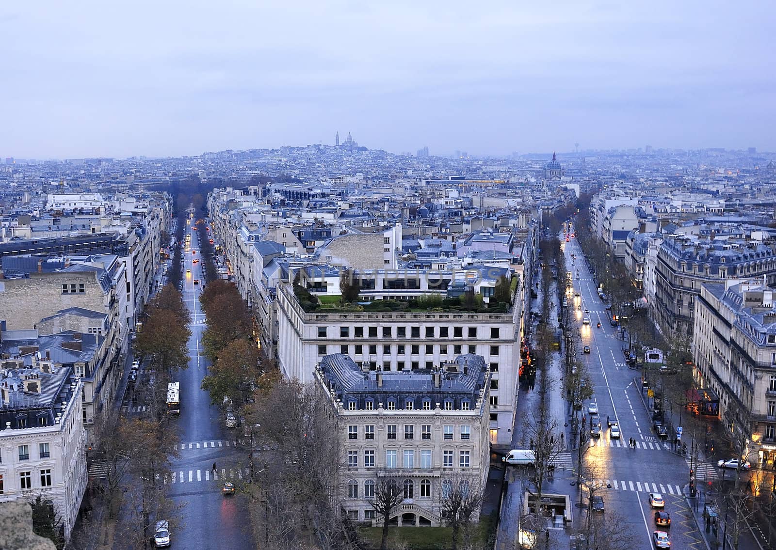 Avenue des Champs-Elysees, aerial view.