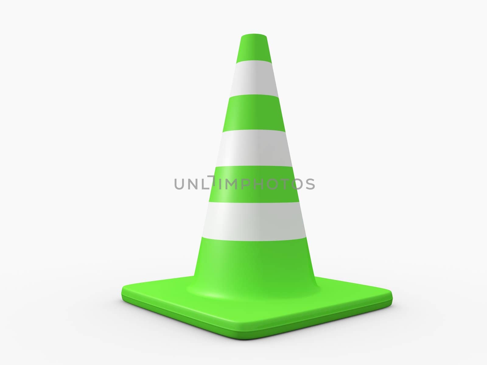 Green traffic cone is standing out from the crowd. High resolution image on white background.