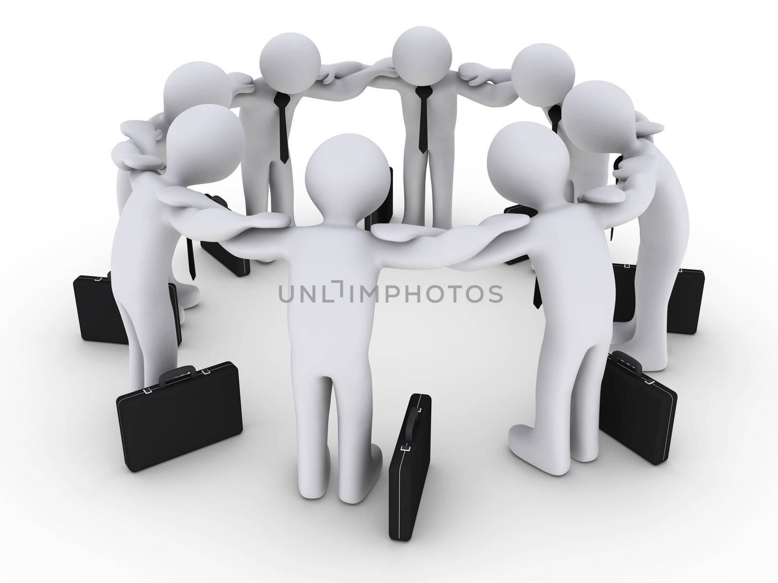 3d businessmen in a circle concentrating