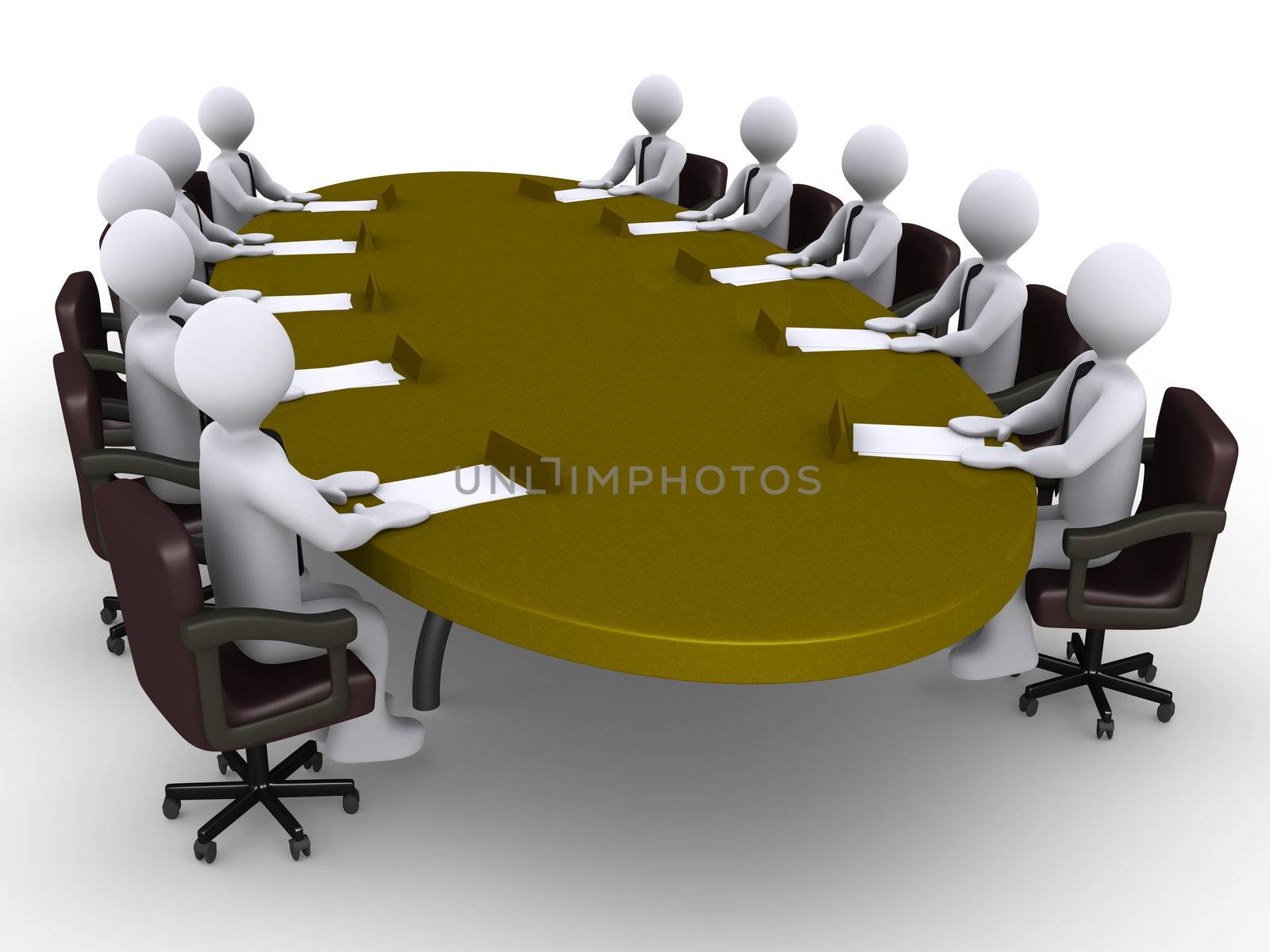 Businessmen sitting around an oval table as a conference